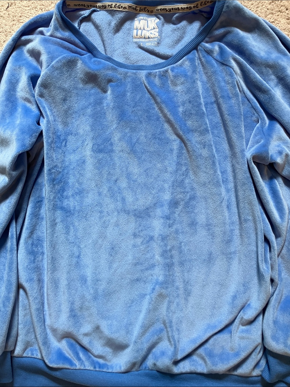 Muk Luks Plush Long Sleeve Womens Top L Blue